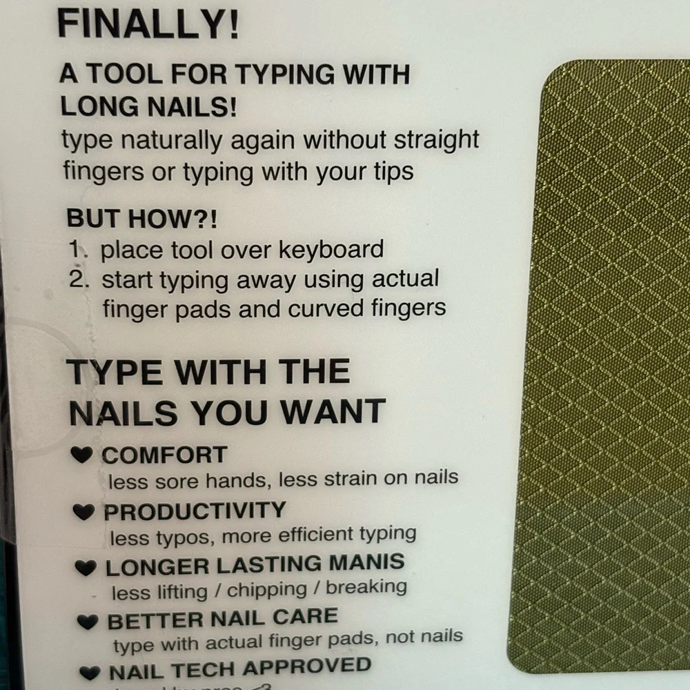 TippyType Long Nail Keyboard Cover. Matte Black . Olive green carrying case.